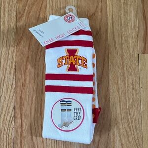 Iowa State Athletic Socks Womens 9-11 Knee High Socks White Red Stripes NWT
